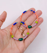 Teal Colorful Large Beaded Hoops