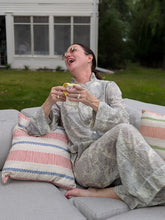 Women’s Cotton Pajama Set – Grey & Cream Floral Hummingbird