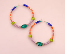 Teal Colorful Large Beaded Hoops