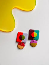 Short Square Color Block Earrings