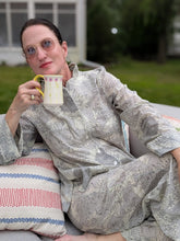 Women’s Cotton Pajama Set – Grey & Cream Floral Hummingbird