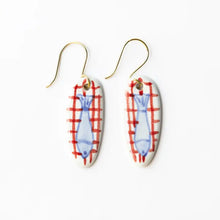 Oval Ceramic Earring with Fish and Red Plaid