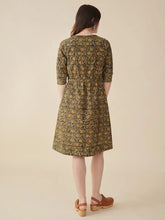 Jaya Half Sleeve Dress - Olive Kalamkari