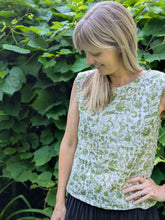Green Floral Block Printed Boxy Tank with Pocket