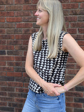 Black & White Hand-Printed Dabu Boxy Tank with Pocket