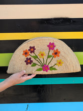 Raffia Clutch Bag With Colorful Embroidered Flowers