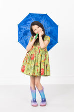 Birdie Bloom Wrap Dress – Green Tropical Kids Dress with Birds & Flowers