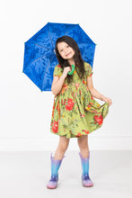 Birdie Bloom Wrap Dress – Green Tropical Kids Dress with Birds & Flowers