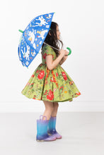 Birdie Bloom Wrap Dress – Green Tropical Kids Dress with Birds & Flowers