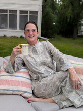 Women’s Cotton Pajama Set – Grey & Cream Floral Hummingbird