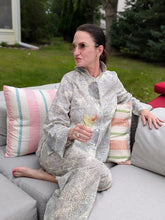 Women’s Cotton Pajama Set – Grey & Cream Floral Hummingbird