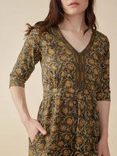 Jaya Half Sleeve Dress - Olive Kalamkari