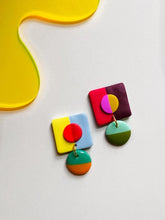 Short Square Color Block Earrings