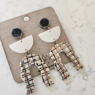 Black and White Stacked Plaid Arch Earrings