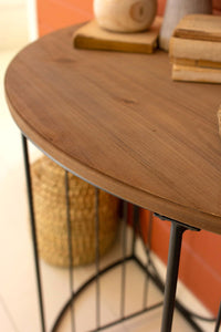 Wood & Metal Demi-Lune Side Table