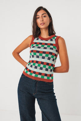 Naiara Sleeveless Check Sweater Top/Tank
