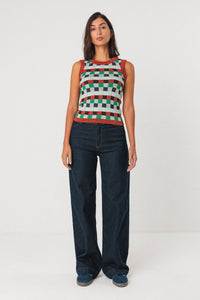 Naiara Sleeveless Check Sweater Top/Tank