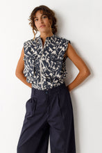 Bea Organic Cotton Sleeveless Top – Navy & White Patterned Crop Vest