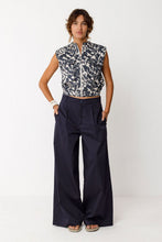 Bea Organic Cotton Sleeveless Top – Navy & White Patterned Crop Vest