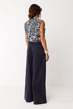 Bea Organic Cotton Sleeveless Top – Navy & White Patterned Crop Vest