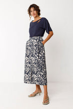 Ioana Organic Cotton Midi Skirt – Navy Abstract Print | Sustainable A-Line Skirt