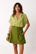 Iragi Linen & Organic Cotton Skirt – Green Button-Front A-Line | Sustainable Summer Staple