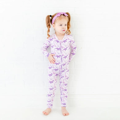 Land Before Bedtime Dinosaur Bamboo Baby Pajamas Convertible Footie - Prehistoric Purple