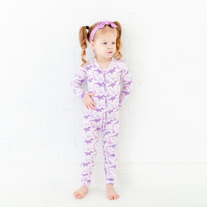 Land Before Bedtime Dinosaur Bamboo Baby Pajamas Convertible Footie - Prehistoric Purple