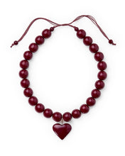 Emery Large Round Resin Bead With Heart Adjustable Necklace - Burgundy
