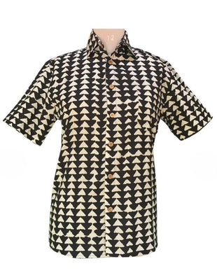 Men's Button Down Shirt—Black & White Triangle Dabu Print