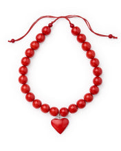 Emery Large Round Resin Bead With Heart Adjustable Necklace - Rust