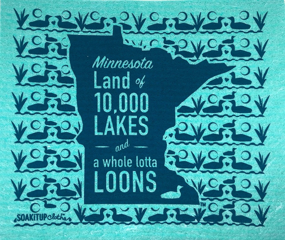MN 10,000 Lakes and a Whole Lotta Loons Swedish Dishcloth