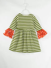 Halloween Stripe Ghost Print Ruffle Girl Twirl Dress