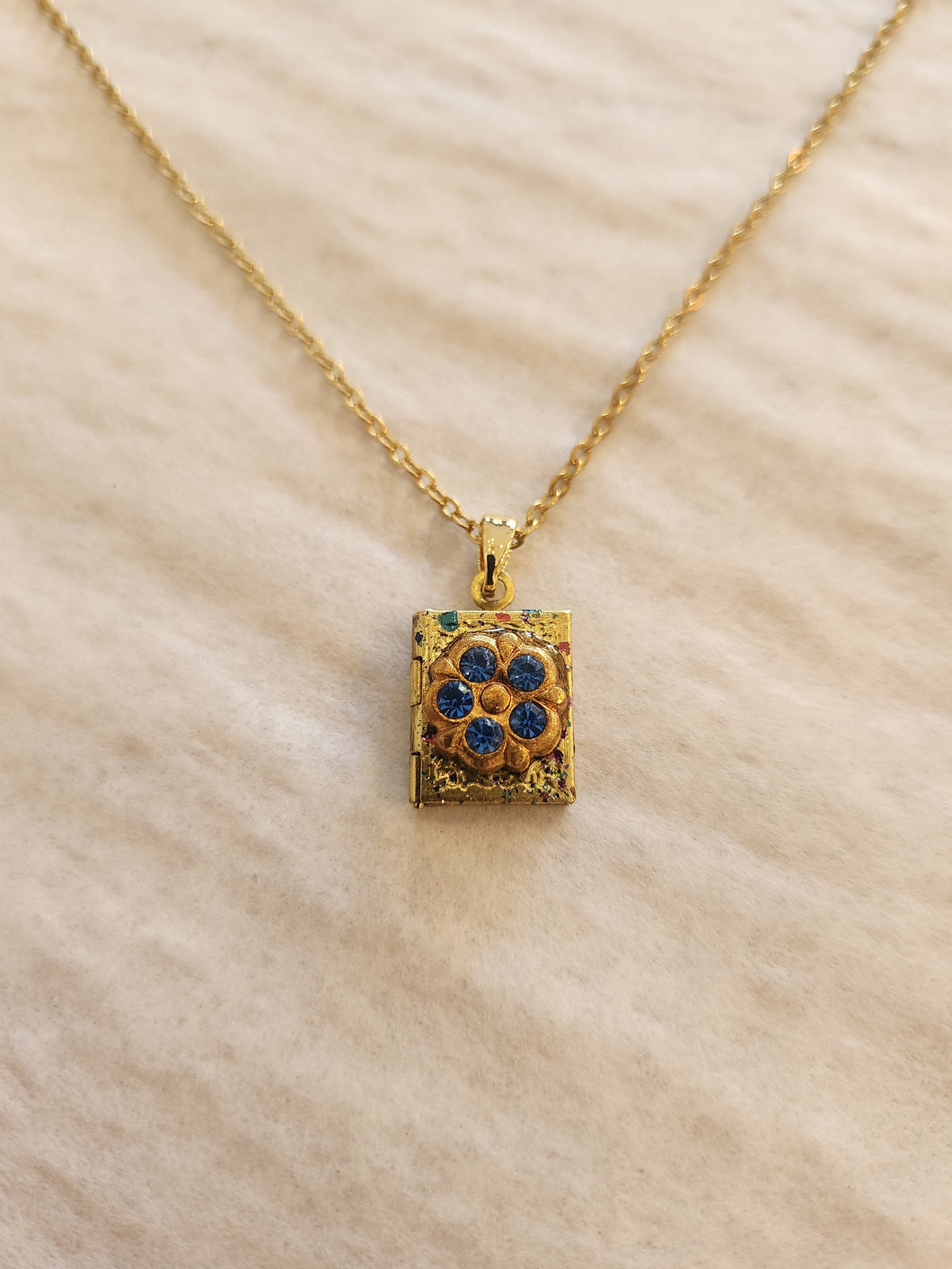 Cosette Vintage Crystal Book Shaped Locket Necklace