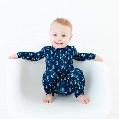 Hooked On You Nautical Bamboo Baby Convertible Footie Pjs