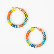 Patchwork Tube Beaded Hoop Earrings (Multiple Colors)