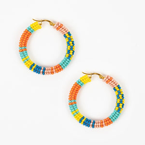 Patchwork Tube Beaded Hoop Earrings (Multiple Colors)