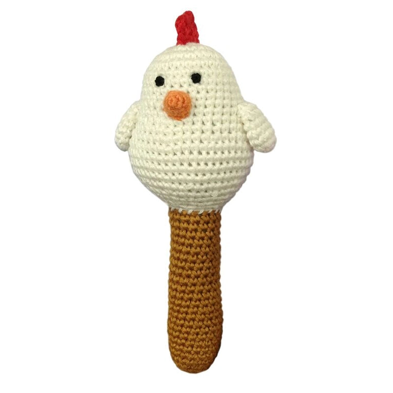 Chicken Stick Hand Crocheted Rattle