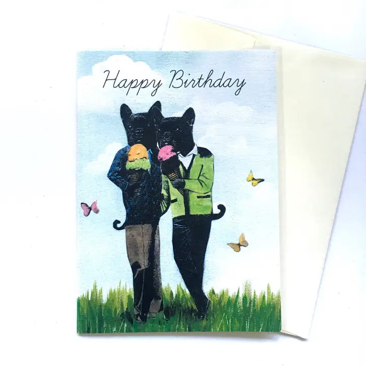 French Bulldogs Ice Cream Happy Birthday Greeting Card