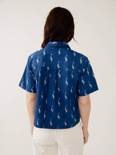 Benji Button Down Shirt - Hand Block Printed Indigo Goose