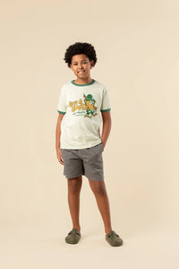 Give A Hoot, Don't Pollute Youth Short Sleeve Ringer Tee - Pistachio/Palm Leaf