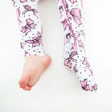 All Tied Up Pink Bows Bamboo Ruffle Convertible Footie Pjs