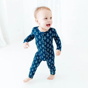 Hooked On You Nautical Bamboo Baby Convertible Footie Pjs