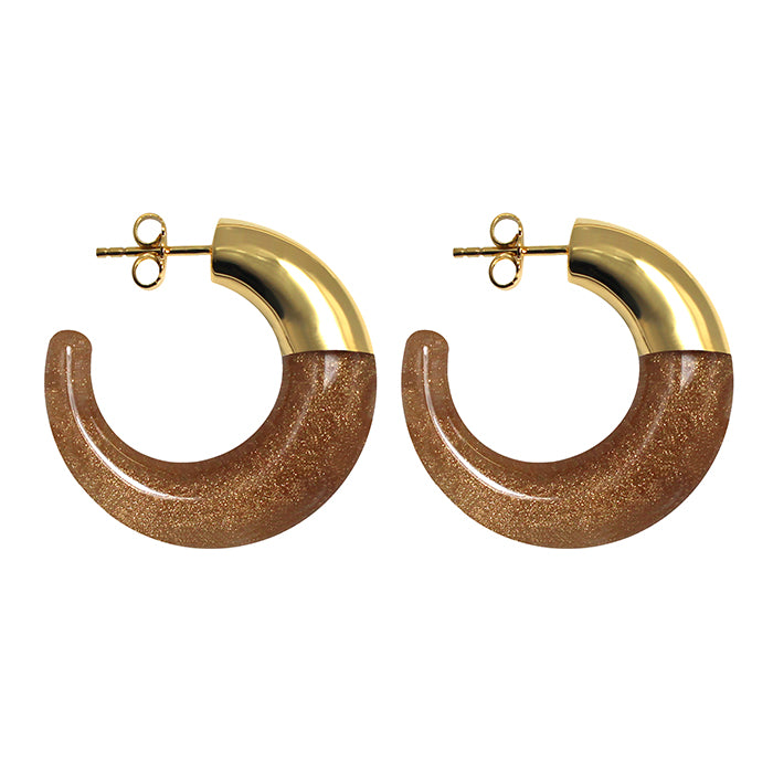 Gold Sandstone Resin & Gold Large Hoop Earrings
