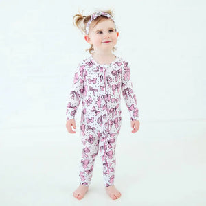 All Tied Up Pink Bows Bamboo Ruffle Convertible Footie Pjs