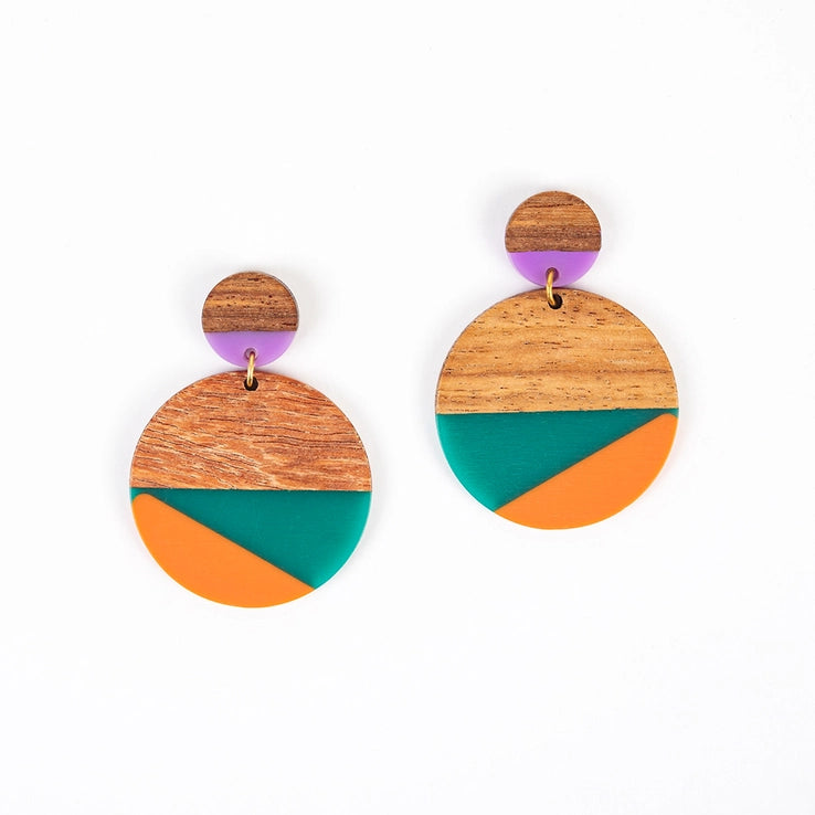 Orange/Green Geo Drop Post Earrings