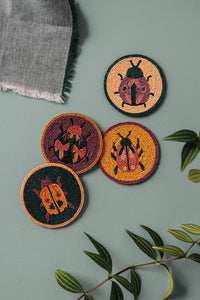 Hand-Beaded Beetle Coasters (Set of 4)