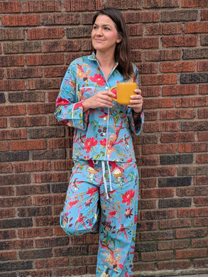 Women’s Cotton Pajama Set – Birds & Blooms