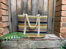 Handwoven Striped Raffia Tote