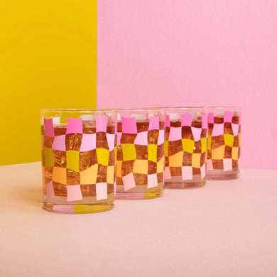 Pink Carnival Checkered Rocks Glass (Sold Individually)